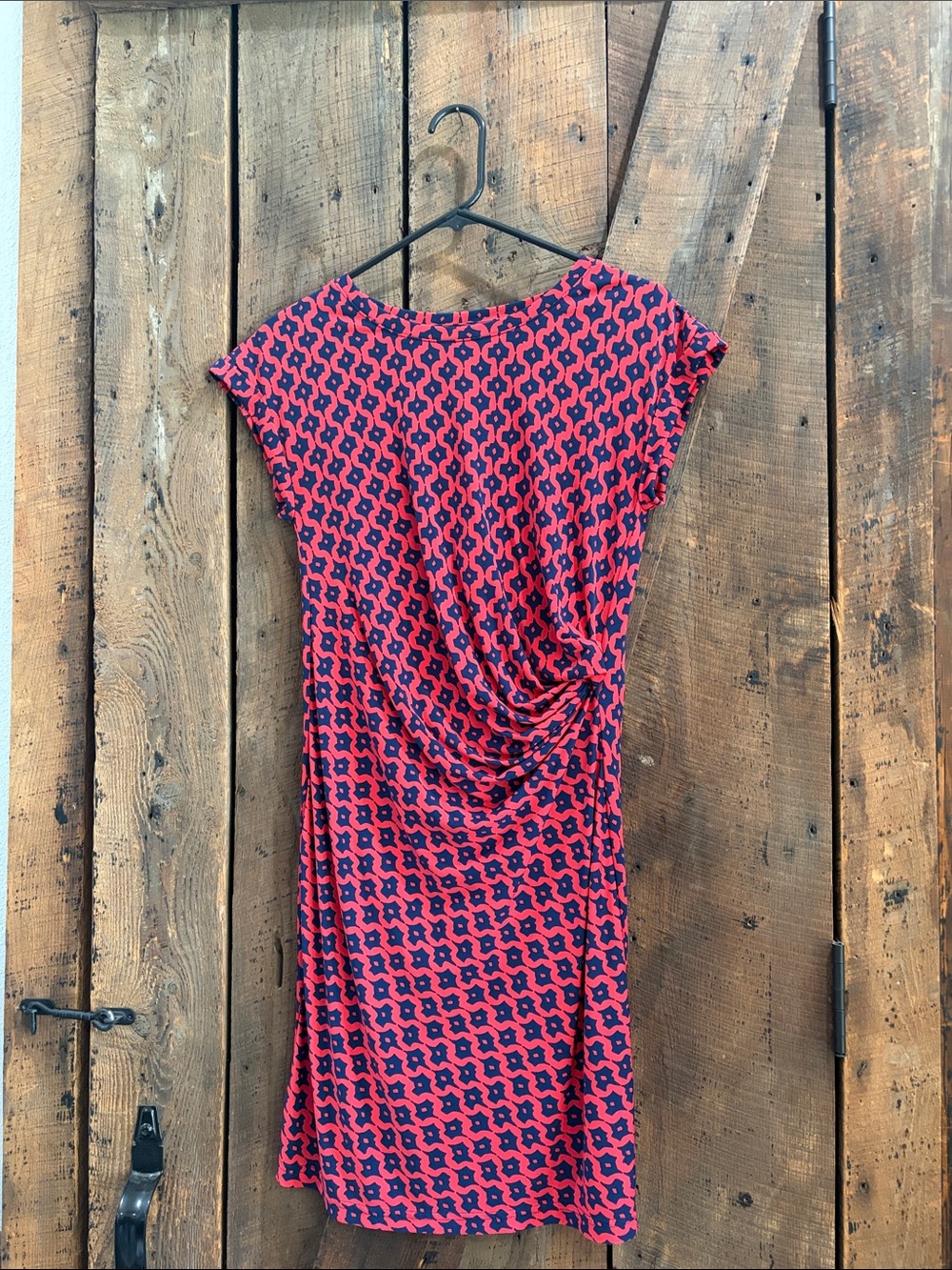 Banana Republic Red and Navy Geometric Cap-Sleeve Dress